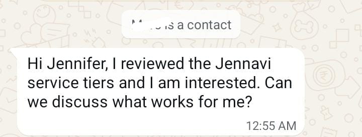 WhatsApp conversation with a prospect who reached Jennifer after she commented on his LinkedIn post