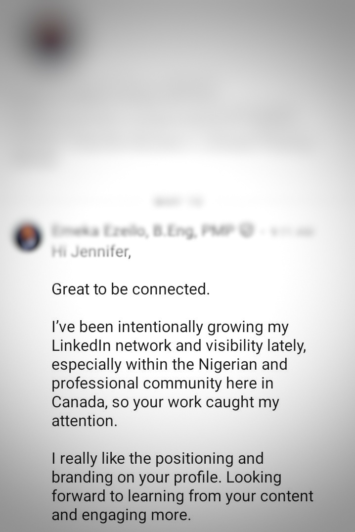 LinkedIn connection message sent to Jennifer Omaliko LinkedIn ghostwriter for founders