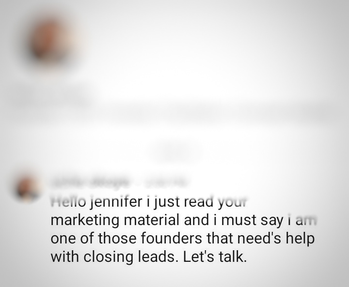 LinkedIn DM from startup founder reaching out to Jennifer Omaliko after reading Jennavi LinkedIn ghostwriting content